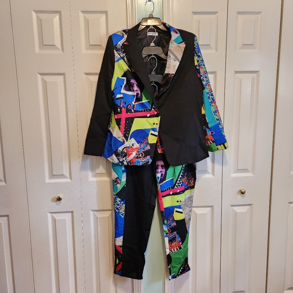 Plus Sz Pop Art/ Mixed Media Pants Suite by POSH SHOPPE